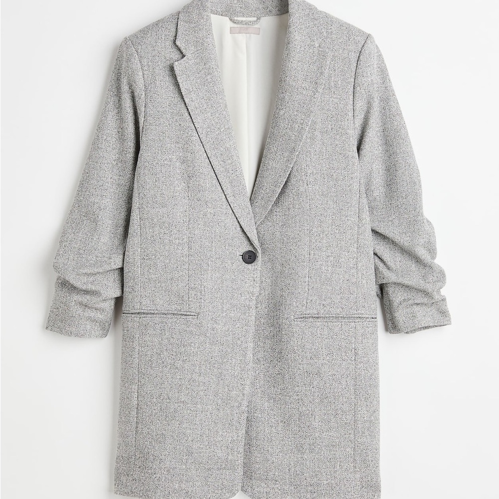 H&M Gathered Sleeve Woven Jacket Relaxed Fit Heather Grey Size XXL 2XL NWT